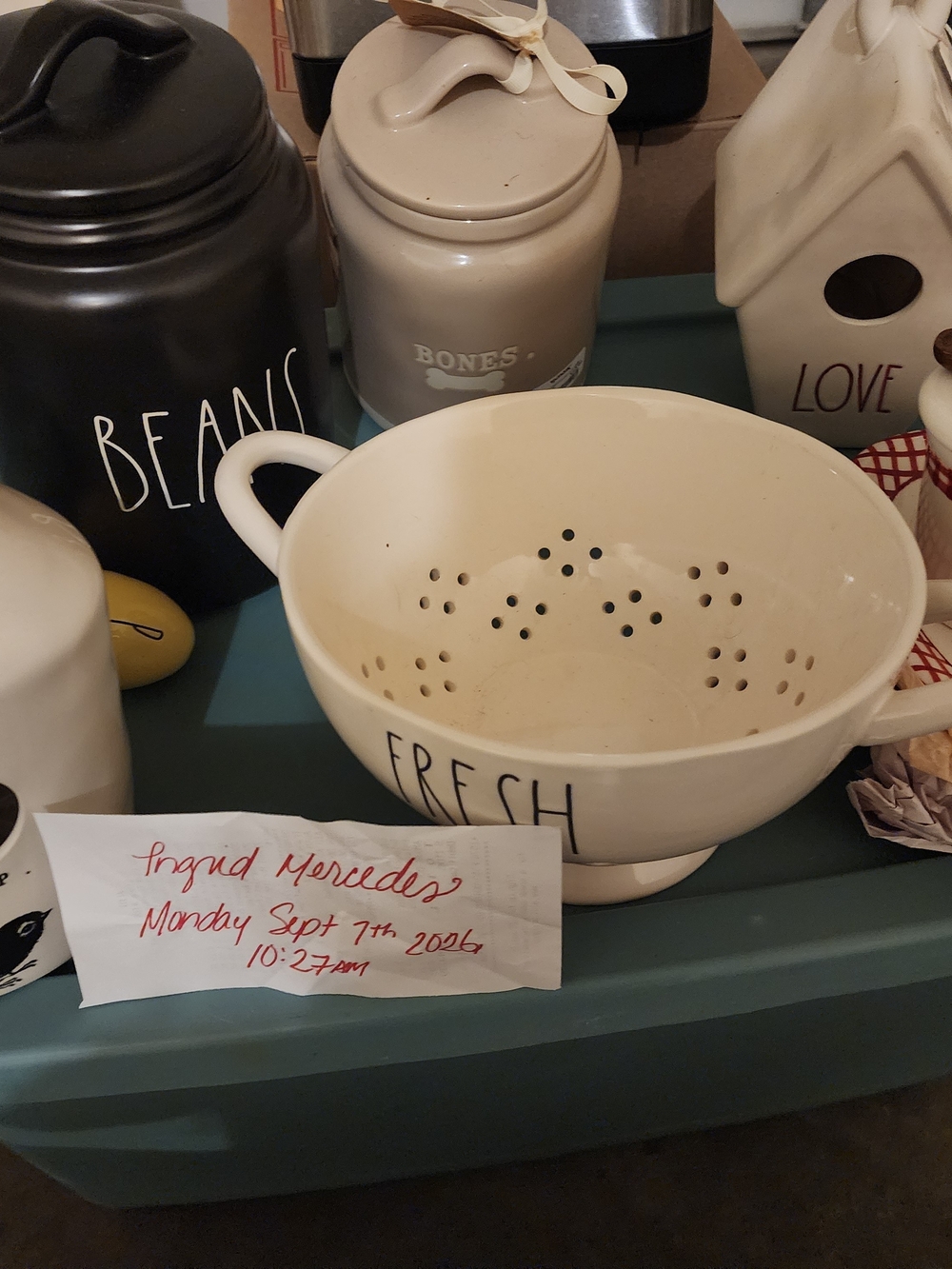 Rae Dunn Style 'FRESH' Ceramic Colander - Cream